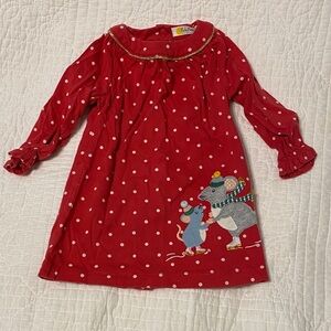 Baby Boden Red Polka Dot Dress with Mouse Design